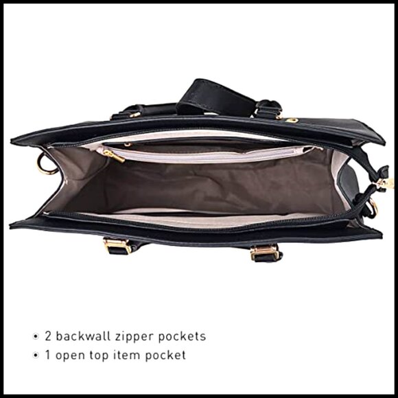 Doshi FCSA Professional Vegan Leather Work Tote Bag – Travellty Vegan Leather Satchel Tote with Flap-Over Belt Chic Work Travel Bag